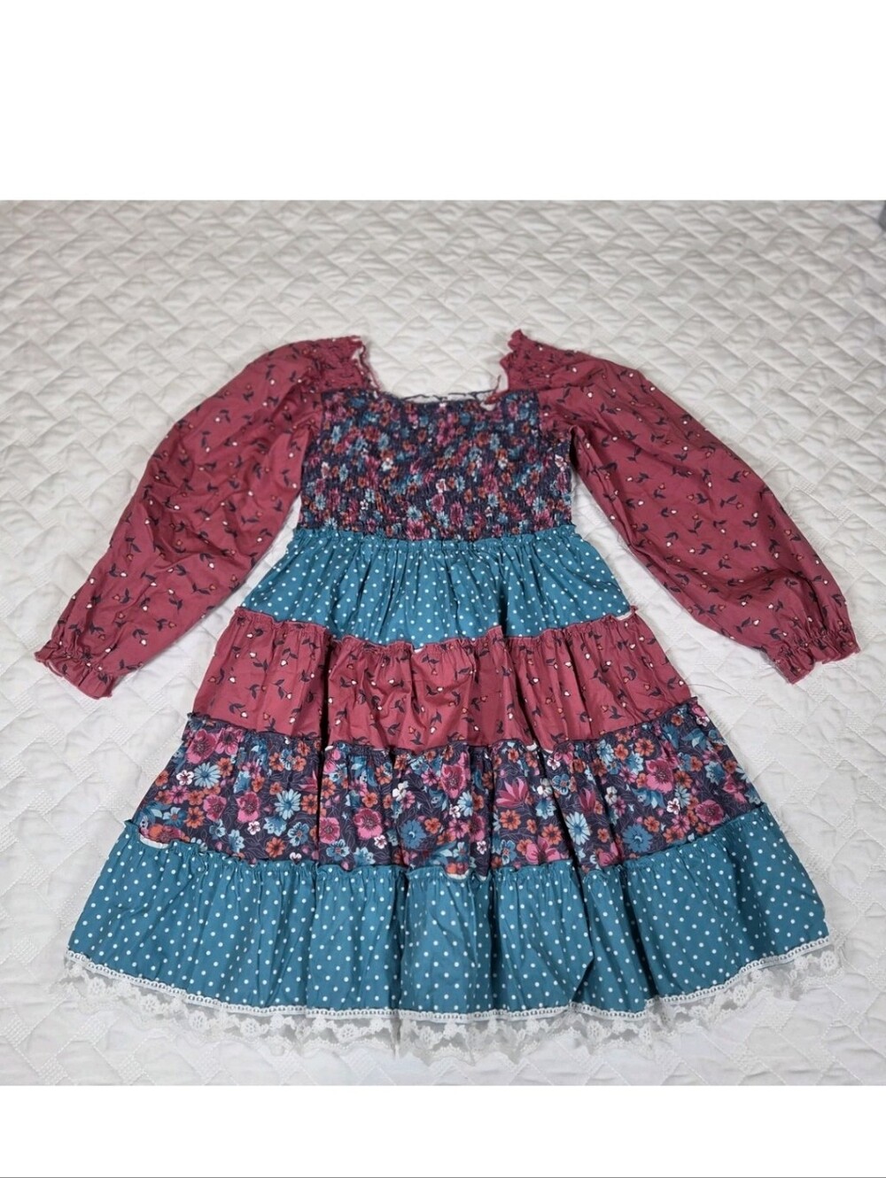 Matilda Jane Dress Tiered Ruffled Polka-dot Floral 10Y